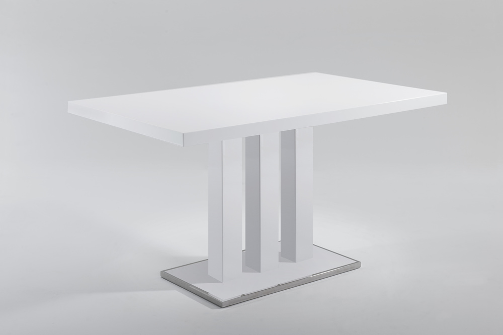 BONN 140 Table highgloss white stainless steel polished 140 x 90, H 76 cm